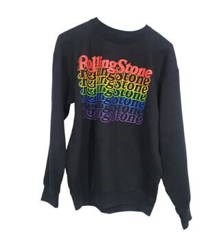 Rolling Stone WMS Medium Sweatshirt Rainbow Multicolor Logo Black Crewneck Pride